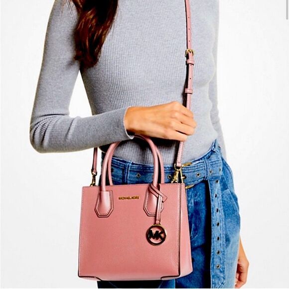 NWT Michael Kors Mercer Medium Leather Crossbody Tote Pink - Picture 3 of 13